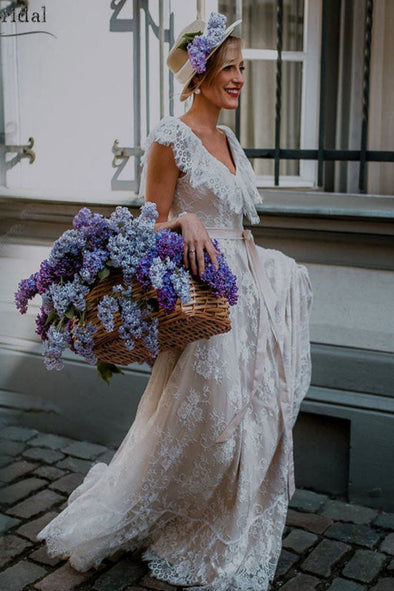 Ruffly Lace Bohemian Bridal Gowns Vestido de Noivas DW175