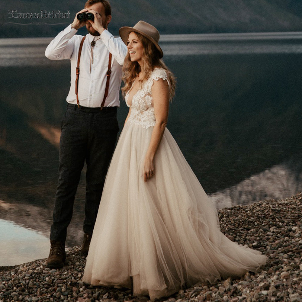 Light Champagne Wedding Dresses With Ivory Lace Robe se soiree Country TANYA BRIDAL Light Champagne Wedding Dresses With Ivory Lace Robe se soiree Country TANYA BRIDAL