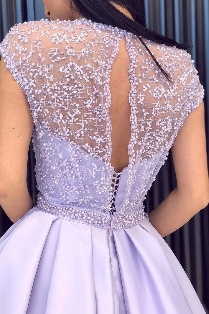 Lilac Long Prom Dresses with Beading Cap Sleeves Slit Evening Dress TB TANYA BRIDAL Lilac Long Prom Dresses with Beading Cap Sleeves Slit Evening Dress TB TANYA BRIDAL