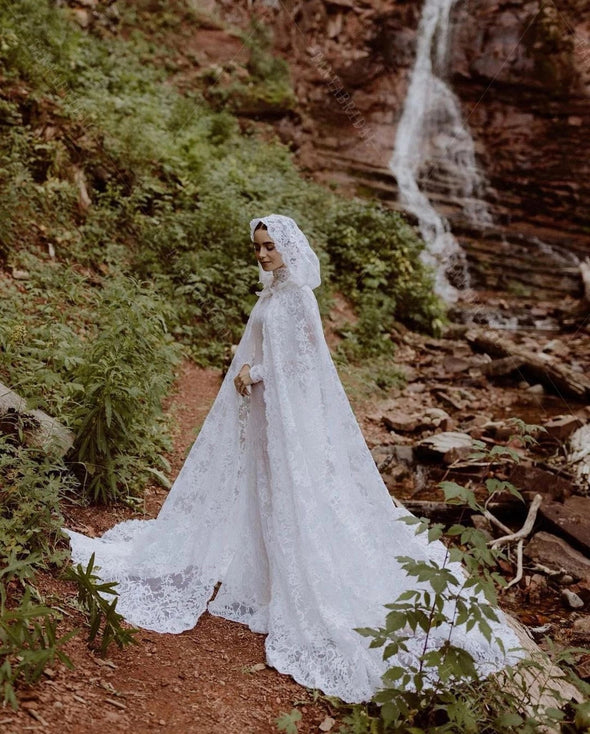 Lace Wedding Cape With Hood 2m Length Romantic Bridal Wrap Shawl ZJ025