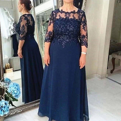 Long Chiffon Navy Blue Mother Bride of Bridal Dress