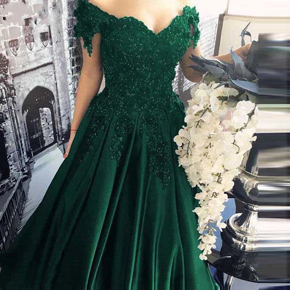 Long Formal Dress Robe De Soiree Elegant Green Satin Evening Dresse