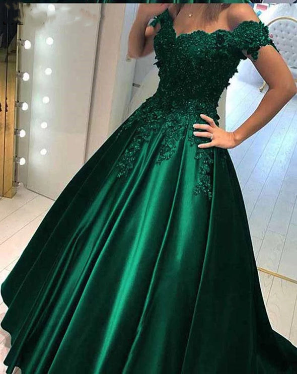 Long Formal Dress Robe De Soiree Elegant Green Satin Evening Dresse ...