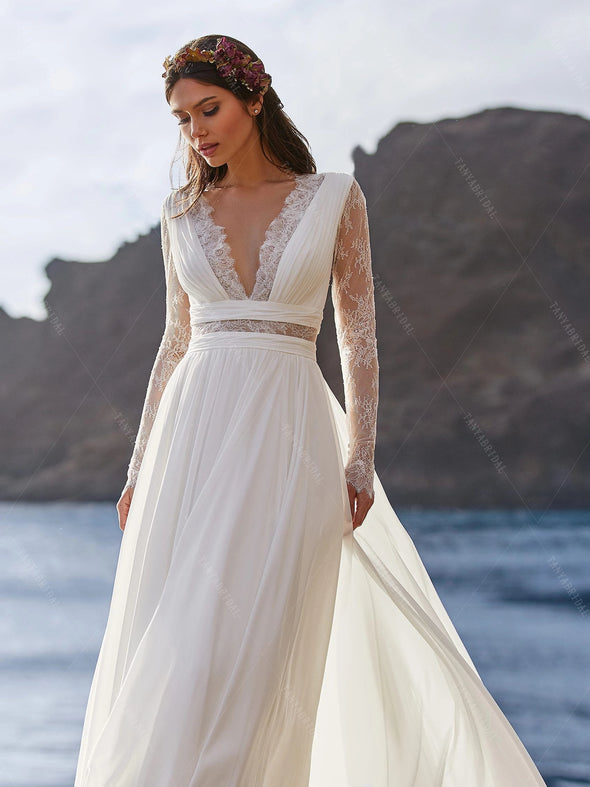 Long Sleeve Boho Wedding Dresses Charming Vestido De Noivas ZW484