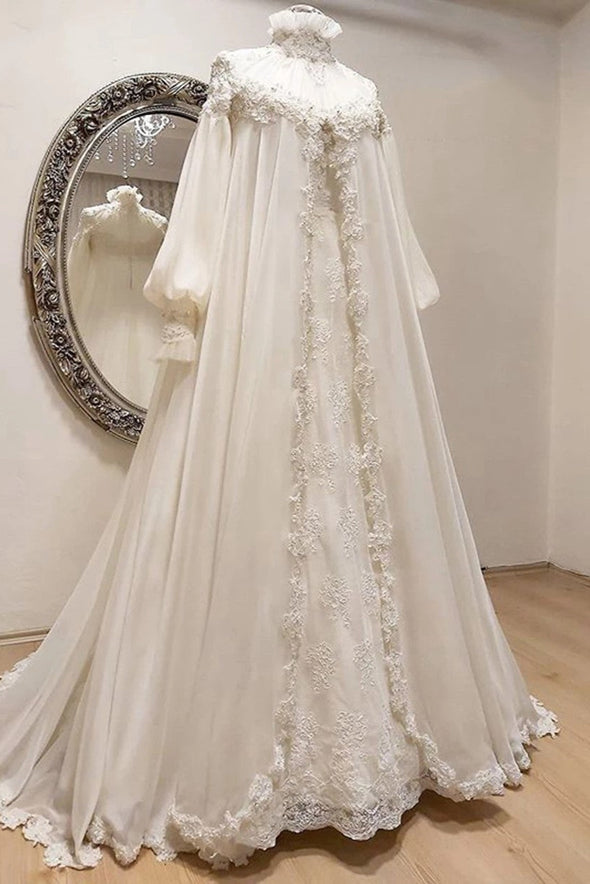 Long Sleeve Chiffon Beaded Embroidery Muslim Dubai Wedding Dresses