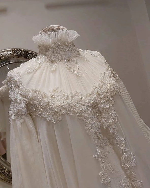 Long Sleeve Chiffon Beaded Embroidery Muslim Dubai Wedding Dresses