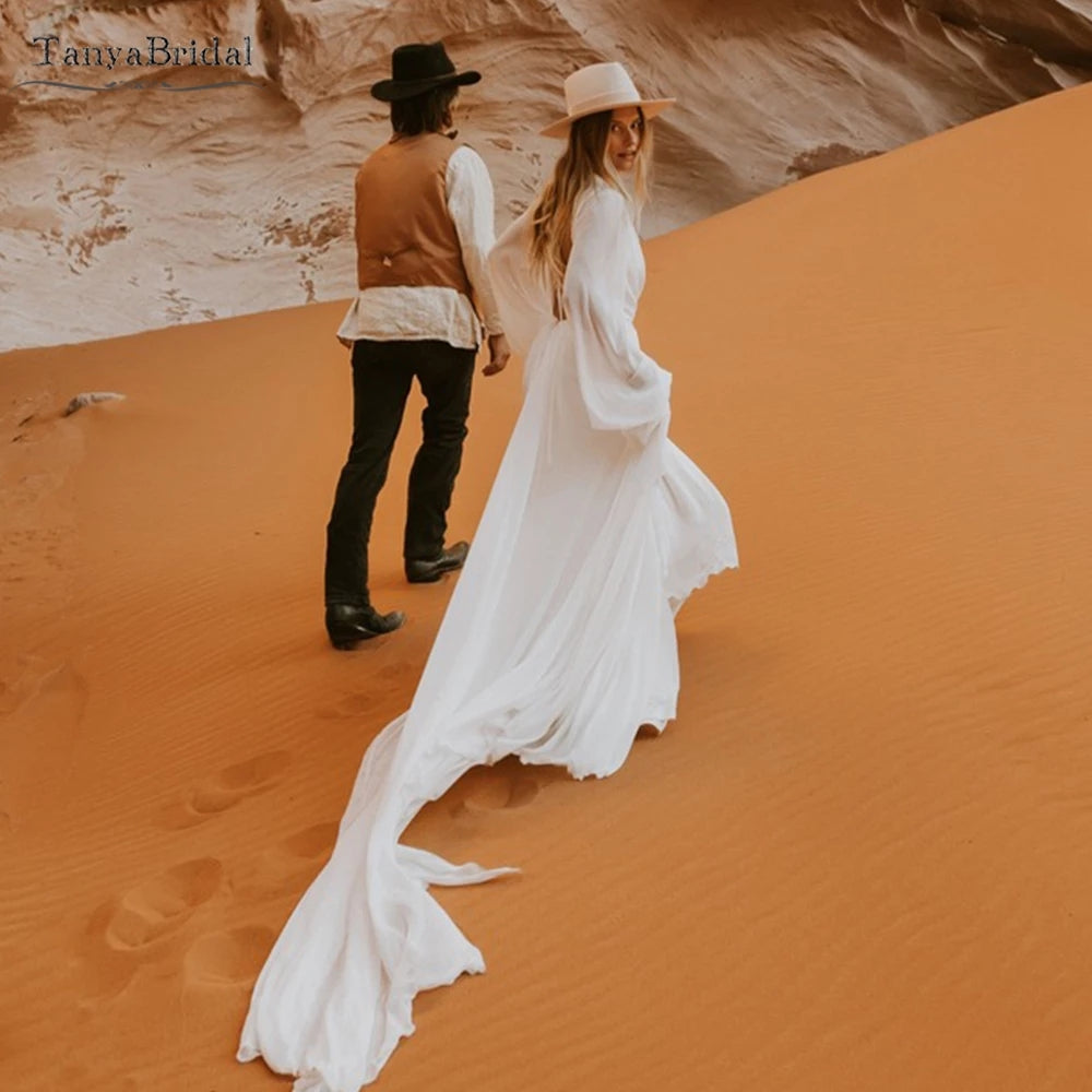 Deep V-Neck Backless Bohemian Wing Bridal Gowns DW441 TANYA BRIDAL Deep V-Neck Backless Bohemian Wing Bridal Gowns DW441 TANYA BRIDAL
