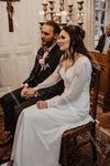 Long Sleeve V-Neck Simple Boho Bridal Gowns Elegant Wedding Noivas DW372