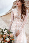 Long Sleeve Lace Dreamy Wedding Dresses V-Neck Boho Bridal Gowns Engagement Noivas Chic DW501