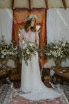 Long Sleeve Lace Wedding Dresses A Line Chiffon Skirt V-Neck Bohemian Bridal Gowns DW338