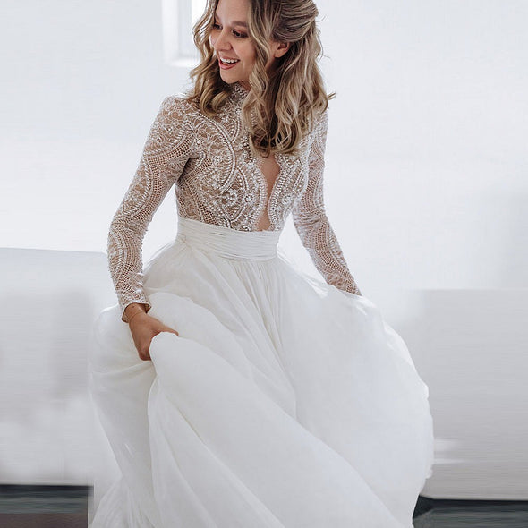 Lace Wedding Dresses Long Sleeves TBW01