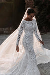 Long Sleeve Lace Wedding Dresses Mermaid Vestido De Noivas Chic DW624