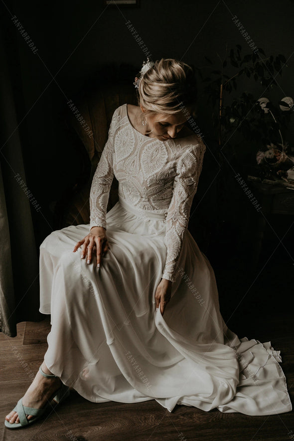 Long Sleeve Lace Backless Wedding Dress ZW464 TANYA BRIDAL Long Sleeve Lace Backless Wedding Dress ZW464 TANYA BRIDAL