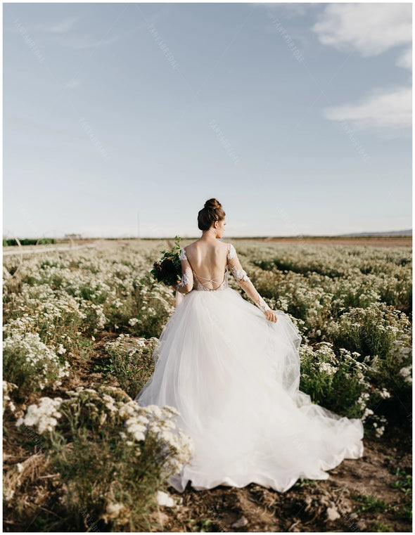 Long Sleeve Lace Wedding Dresses V-Neck ZW465