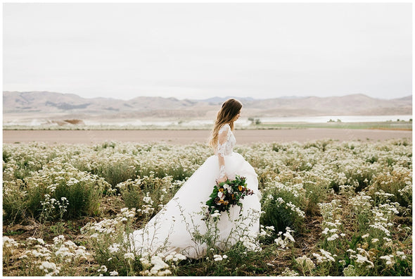 Long Sleeve Lace Wedding Dresses V-Neck ZW465