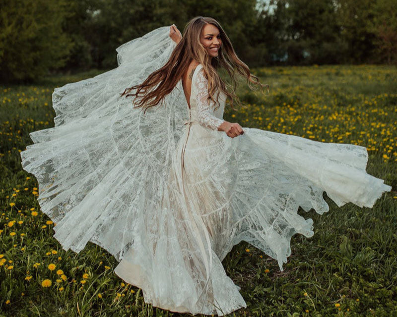 Long Sleeve Lace Wedding Dresses V-Neck Boho Noivas DW174 TANYA BRIDAL Long Sleeve Lace Wedding Dresses V-Neck Boho Noivas DW174 TANYA BRIDAL