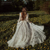 Long Sleeve Lace Wedding Dresses V-Neck Champagne lining Bridal Gowns Princess Boho Noivas DW174