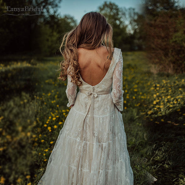 Long Sleeve Lace Wedding Dresses V-Neck Boho Noivas DW174