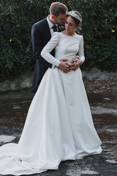 Long Sleeve Simple Wedding Dresses Chic Noivas DW233