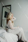 Long Sleeve Lace Beades Luxury Bohemian Bridal Gown  DW384