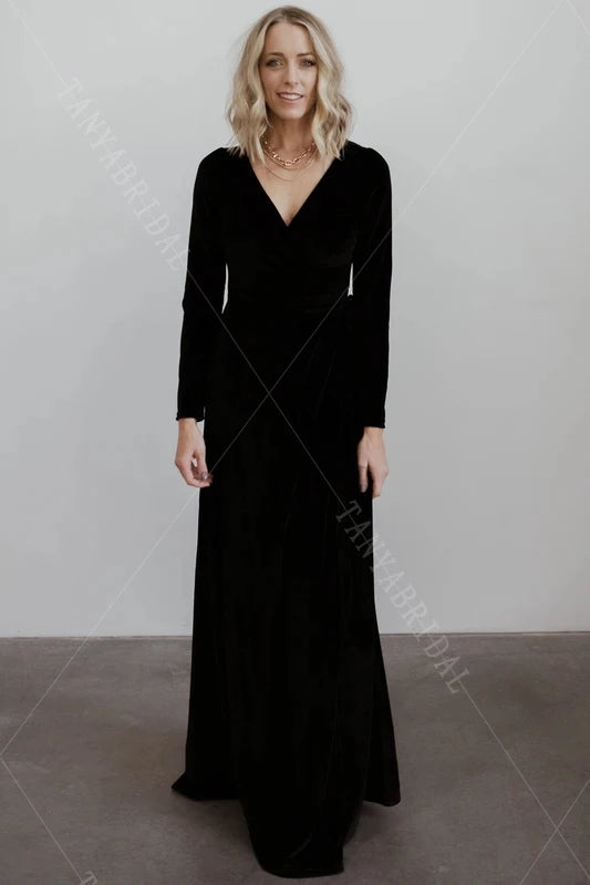 Long Sleeve Velvet Bridesmaid Dresses V-Neck TANYA BRIDAL Long Sleeve Velvet Bridesmaid Dresses V-Neck TANYA BRIDAL