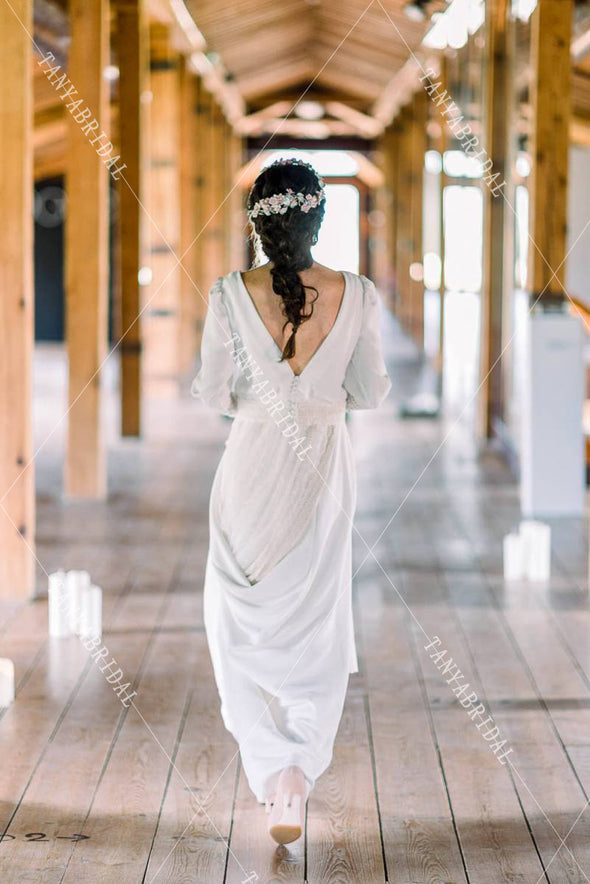 Long Sleeve Wedding Dresses Backless Lace edge Fashion Vestido de Noivas ZW295