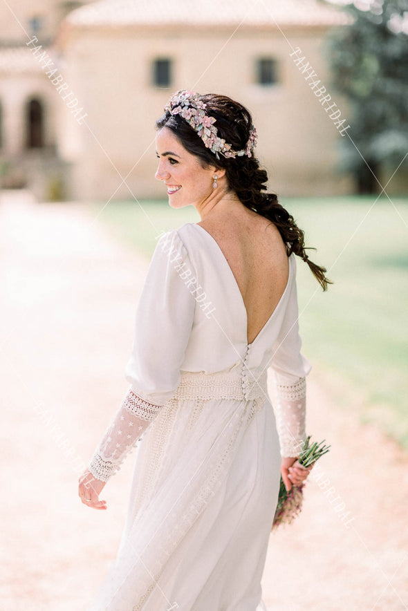 Long Sleeve Wedding Dresses Backless Lace edge Fashion Vestido de Noivas ZW295