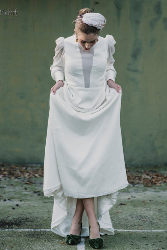 Long Sleeve Ivory Wedding Dresses Open Back