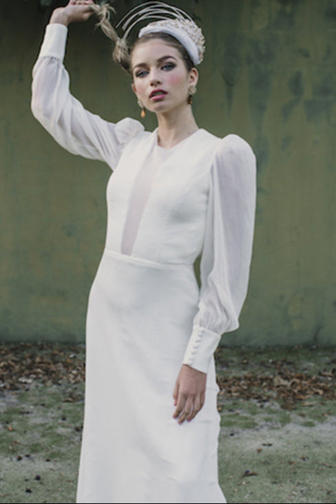 Long Sleeve Ivory Wedding Dresses Open Back