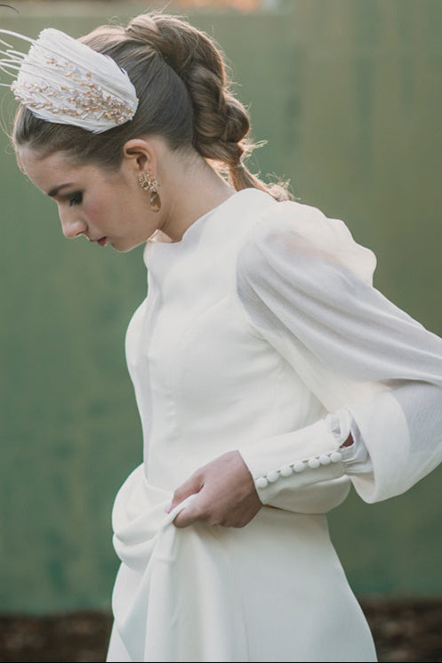 Long Sleeve Ivory Wedding Dresses Open Back