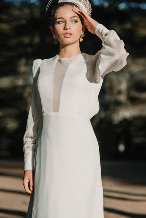 Long Sleeve Ivory Wedding Dresses Open Back