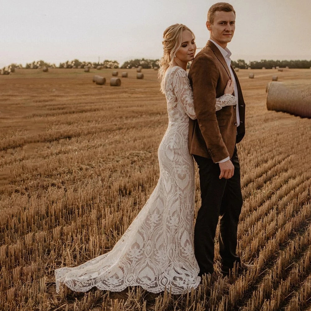 Long Sleeves Lace Country Wedding Dress Backless TANYA BRIDAL Long Sleeves Lace Country Wedding Dress Backless TANYA BRIDAL