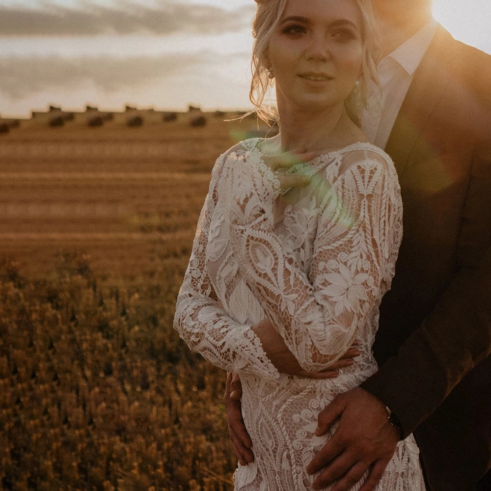 Long Sleeves Lace Country Wedding Dress Backless TANYA BRIDAL Long Sleeves Lace Country Wedding Dress Backless TANYA BRIDAL