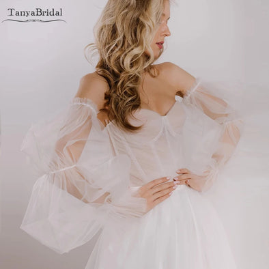 Long Tulle Transparent Detachable Elastic Band Wedding Sleeves DG050