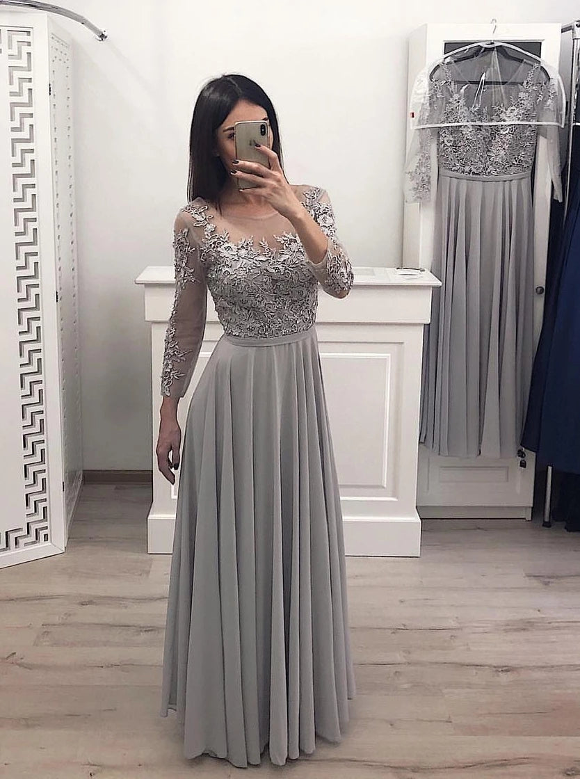 Long Sleeves Chiffon Long Prom Gown Appliques Bridesmaid Dresses TB133 TANYA BRIDAL