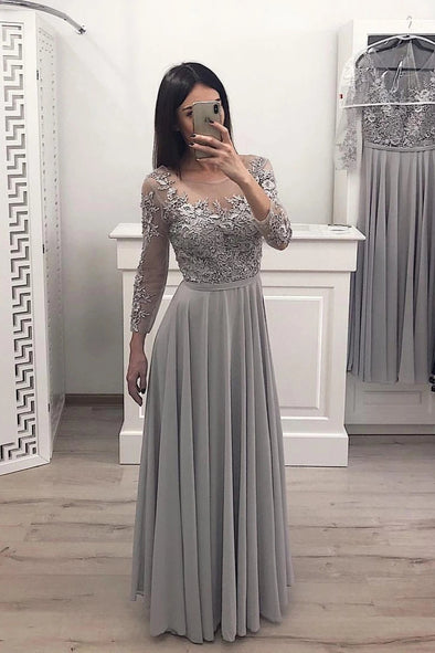 Half Sleeves Long Chiffon Lace Bridesmaid Dresses