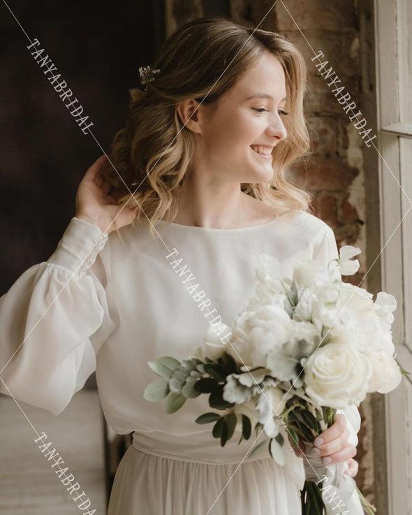 Loose Chiffon Wedding Dress Long sleeve DW296