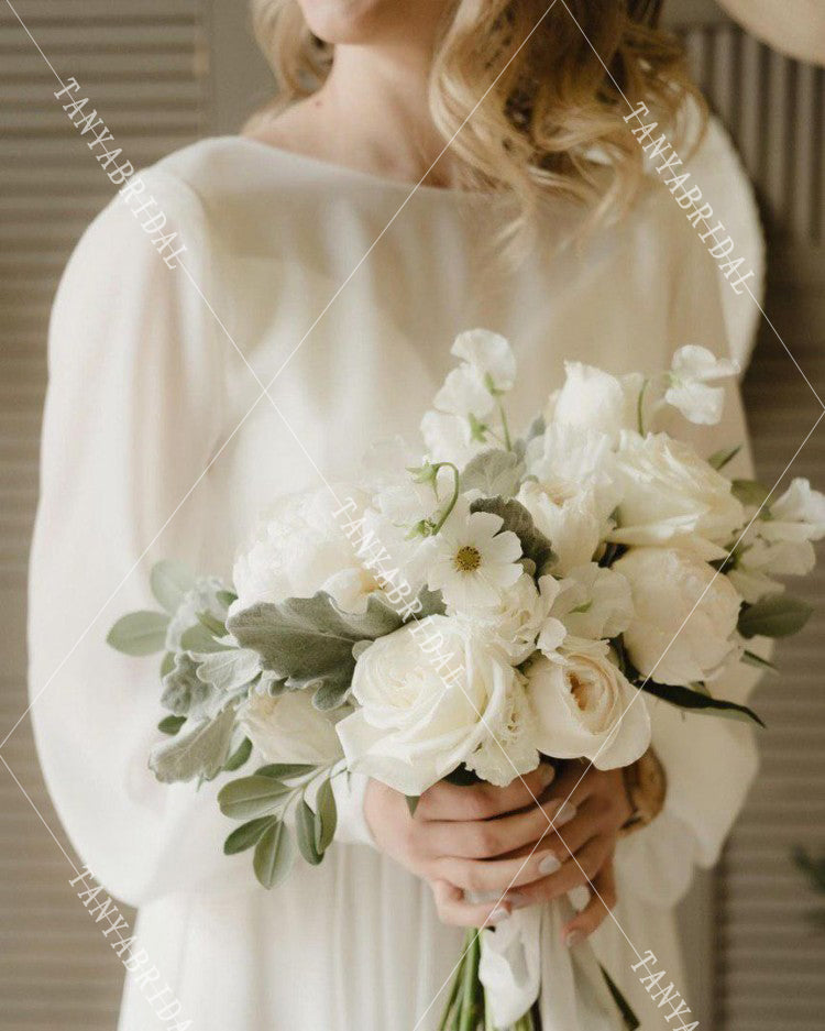 Loose Chiffon Wedding Dress Long sleeve DW296 TANYA BRIDAL Loose Chiffon Wedding Dress Long sleeve DW296 TANYA BRIDAL