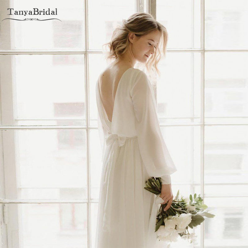 Loose Chiffon Wedding Dress Long sleeve DW296 TANYA BRIDAL Loose Chiffon Wedding Dress Long sleeve DW296 TANYA BRIDAL