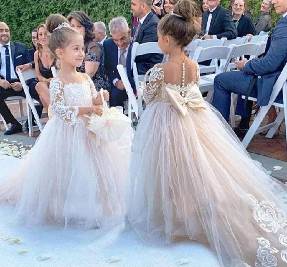 Lovely Champagne Tulle Wedding Flower Girls Dress DF001 – TANYA BRIDAL