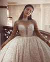 Luxurious Beading Ball Gown Wedding Dresses 2020 Long Sleeves Crystal High Neck Arabic Bridal Gowns Vintage Robe De Mariee