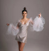 Luxury Pearls Embordery Tulle Wedding Puff Lantern Sleeves  DG054