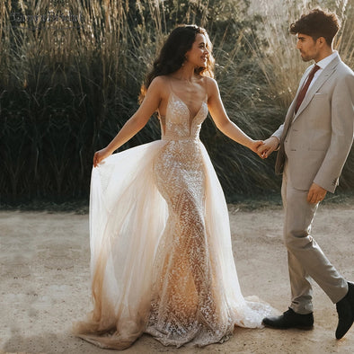 Luxury Lace Wedding Dresses Champagne lining Boho Noivas Chic DW558 – TANYA BRIDAL