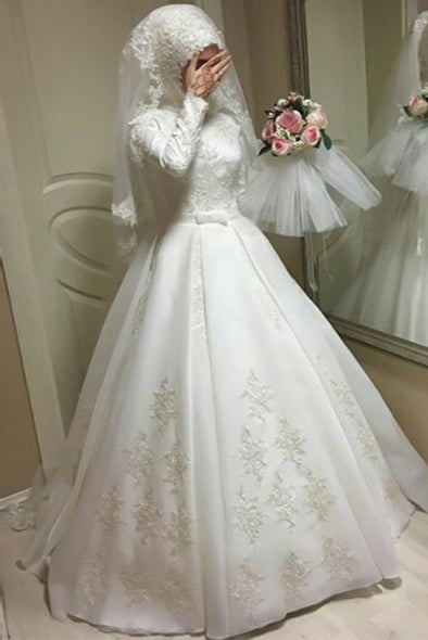 Long Sleeves Muslim Wedding Dresses With Hijab  TBW22