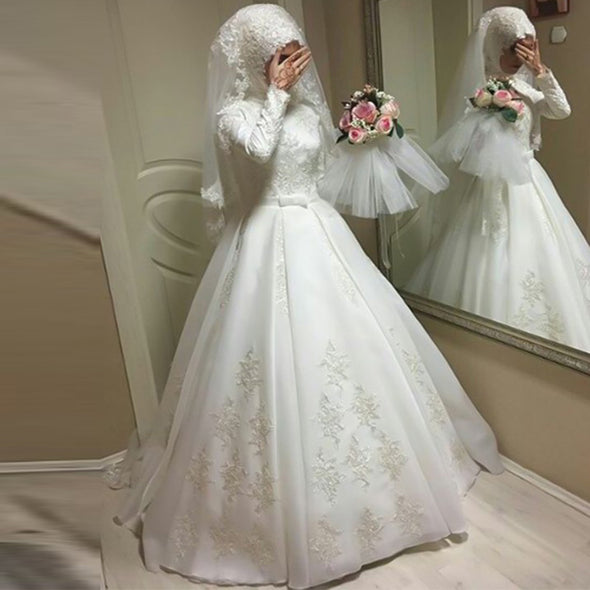 Long Sleeves Muslim Wedding Dresses With Hijab  TBW22