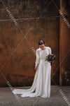 Simple Long Sleeves Modest Backless A Line Wedding Dress Magic Robe de soriee DW390