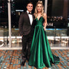 V-neck A-line Prom Dresses Long 2020 Sexy V-neck Green Evening Party Gowns Formal Plus Size Satin robe de soiree