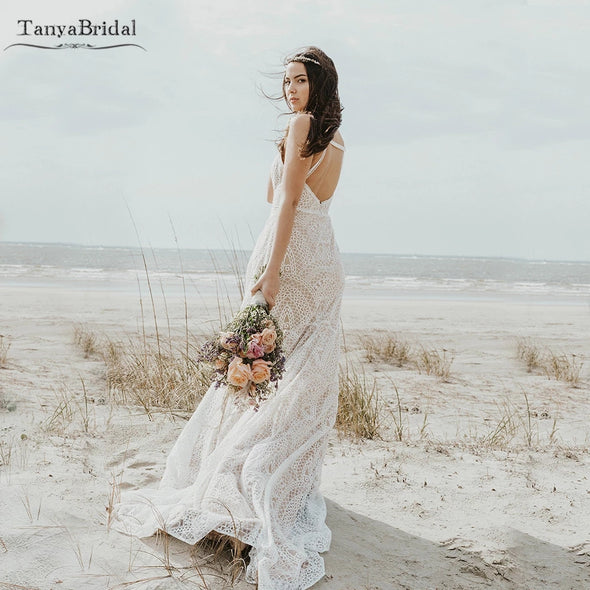 Mermaid Lace Wedding Dresses Bohemian Beach Bridal Gowns