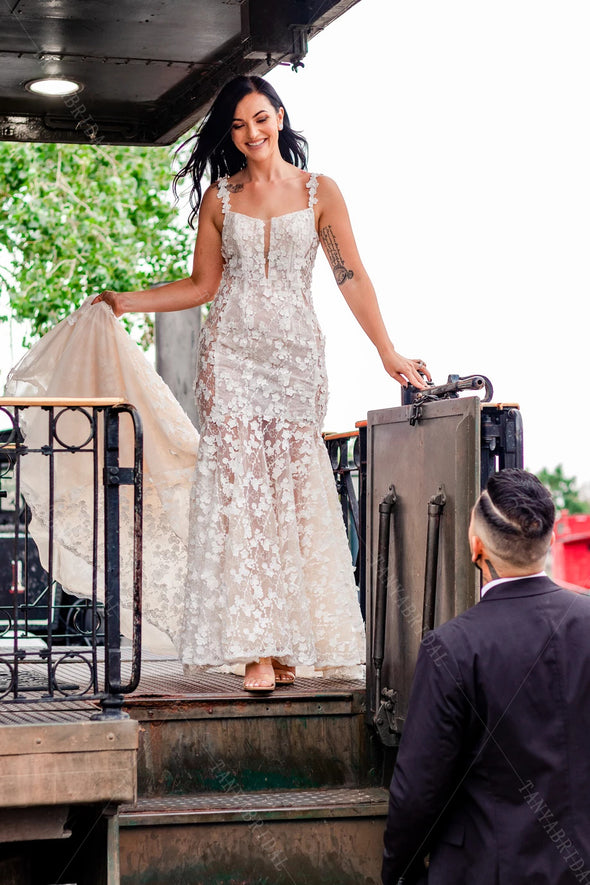 Mermaid Lace Boho Bridal Gowns Lovely Abiti Da Sposa DW494