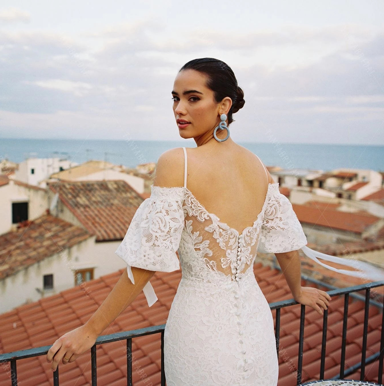 puff sleeve mermaid wedding dress Luxury White Satin Off-the-Shoulder Puff Sleeve Mermaid Wedding Dress SW178
